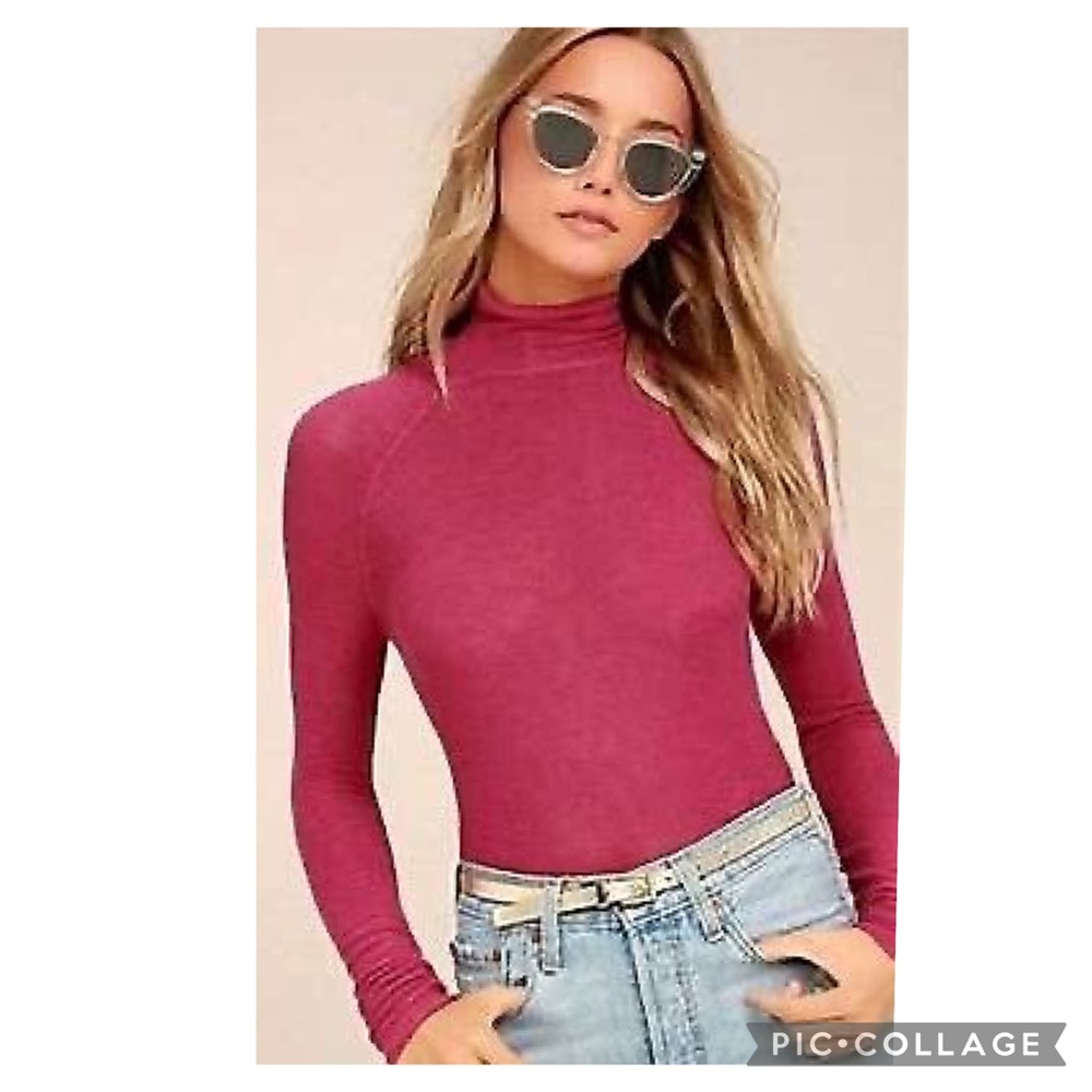 Intimately Free People Weekend Snuggle Layering Turtleneck Sweater Sangria New